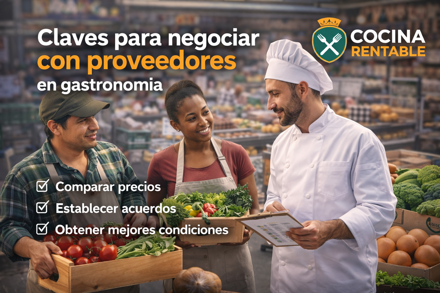 Chef negociando con proveedores de alimentos en gastronomía